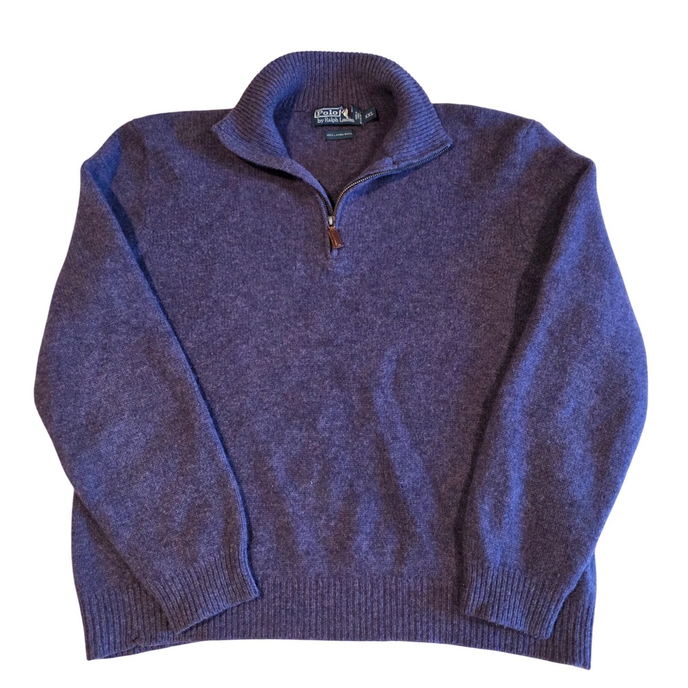Polo Ralph Lauren Vintage Purple 100% Lambswool Quarter Zip Sweater Mens XXL